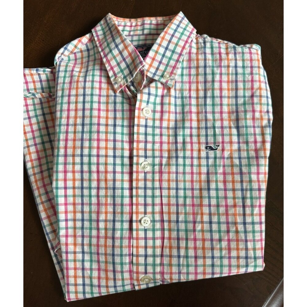 Vineyard Vines Whale Shirt Button Down Boys L Large 16, Multi Color‎ Plaid